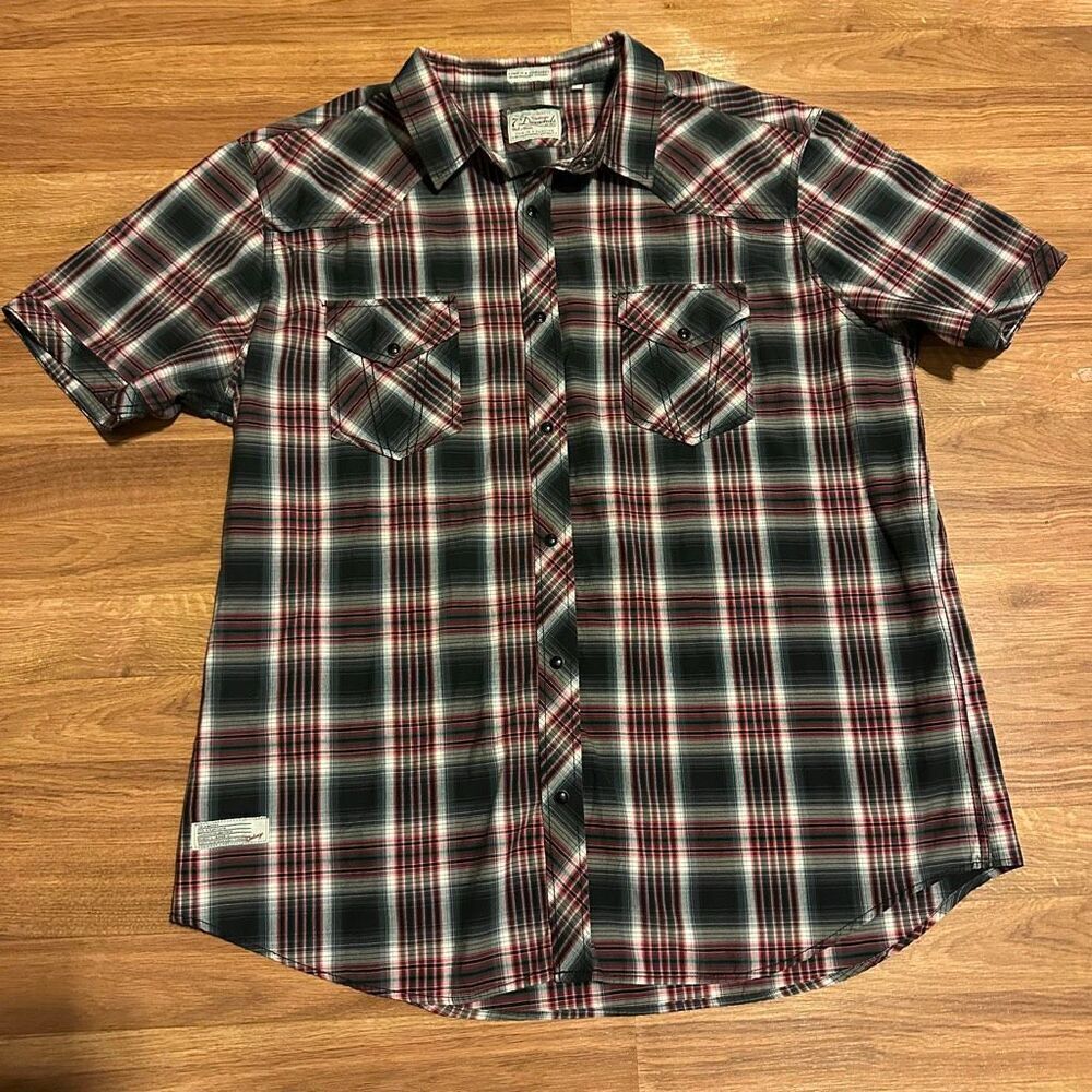 7 Diamonds Plaid Button Up Collared Short Sleeve Shirt | Men Size XXL